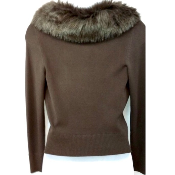 Ann Taylor LOFT Cardigan w/ Faux Fur Collar & stone embellished buttons - Picture 5 of 7